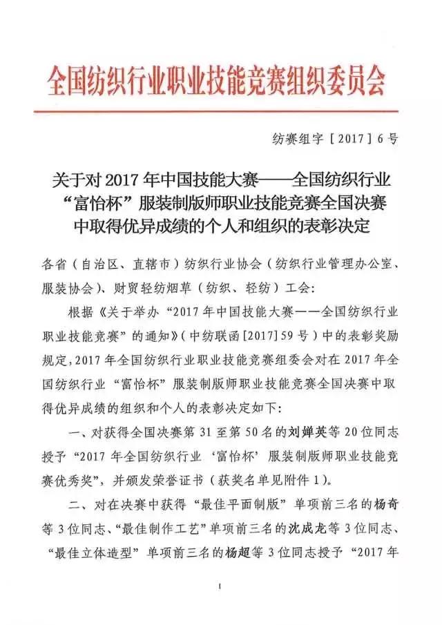 全国纺织行业“米兰app官网入口杯”服装制版师职业技能竞赛获奖名单揭晓！