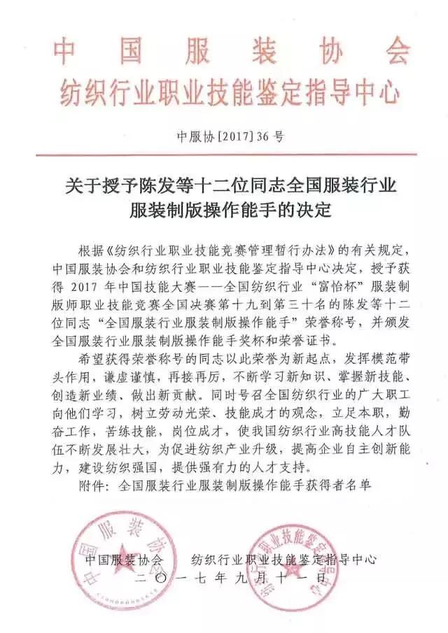 全国纺织行业“米兰app官网入口杯”服装制版师职业技能竞赛获奖名单揭晓！