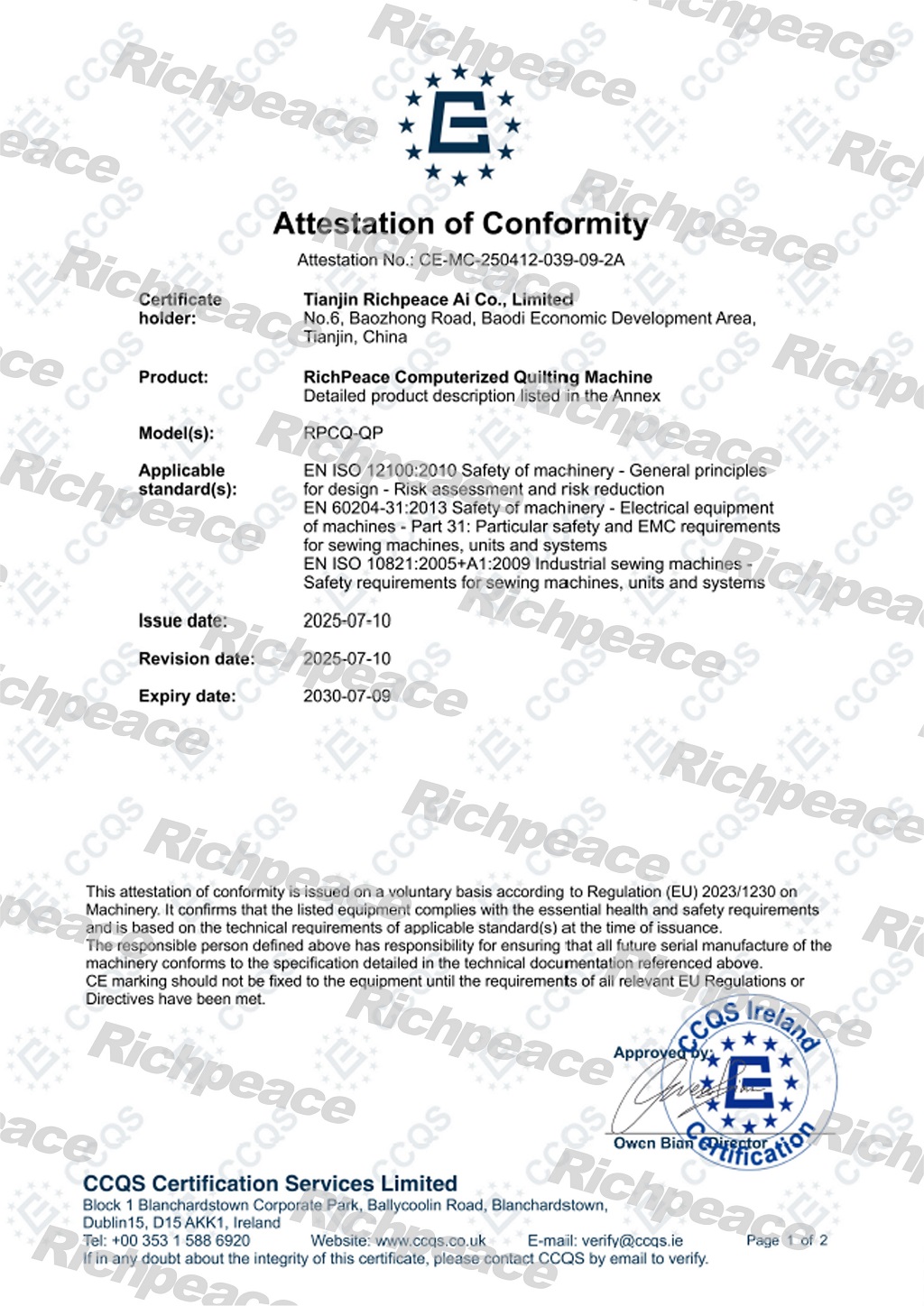 RPCQ-QP单针机CE-MC-250412-039-09-2A